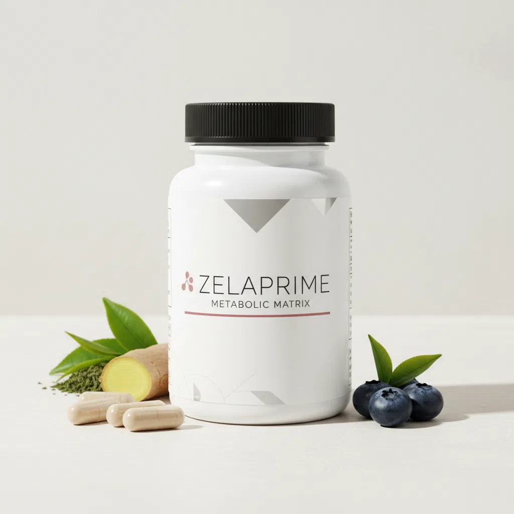 ZelaPrime Metabolic Matrix frosted glass supplement jar with wooden lid and branded label